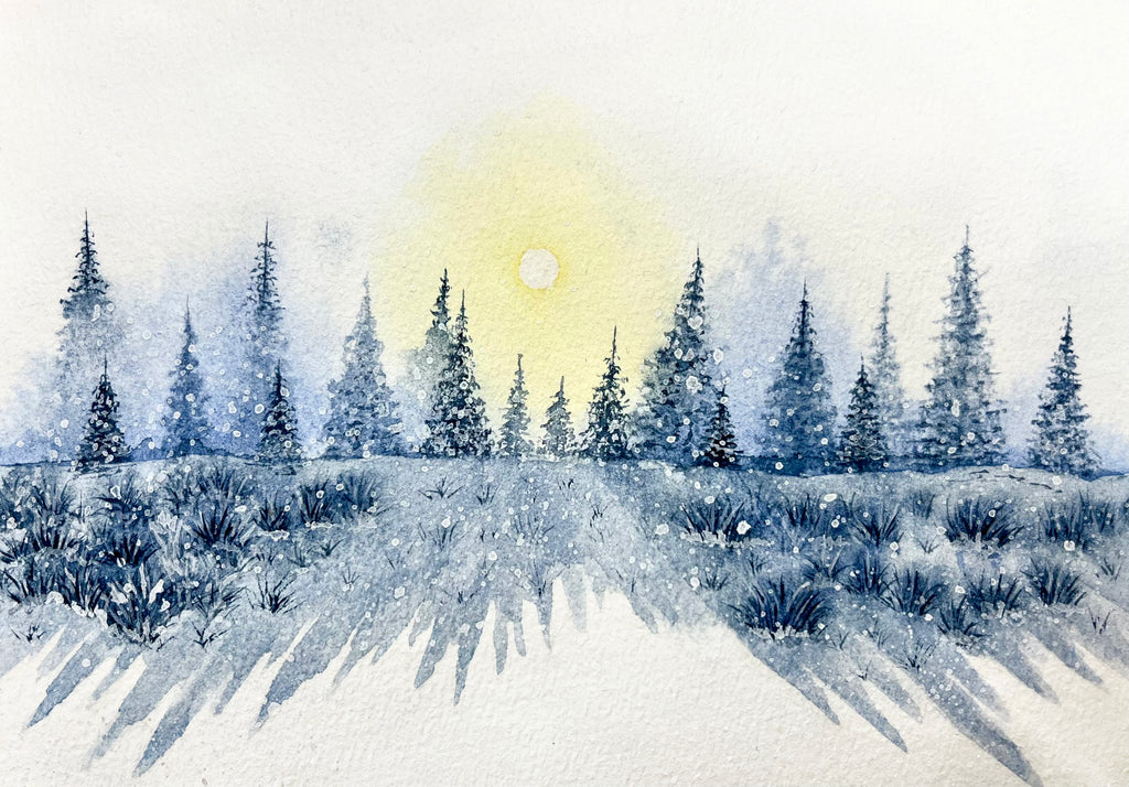 Watercolor 5x7 Winter Scene Note Cards - By Prairie Girl
